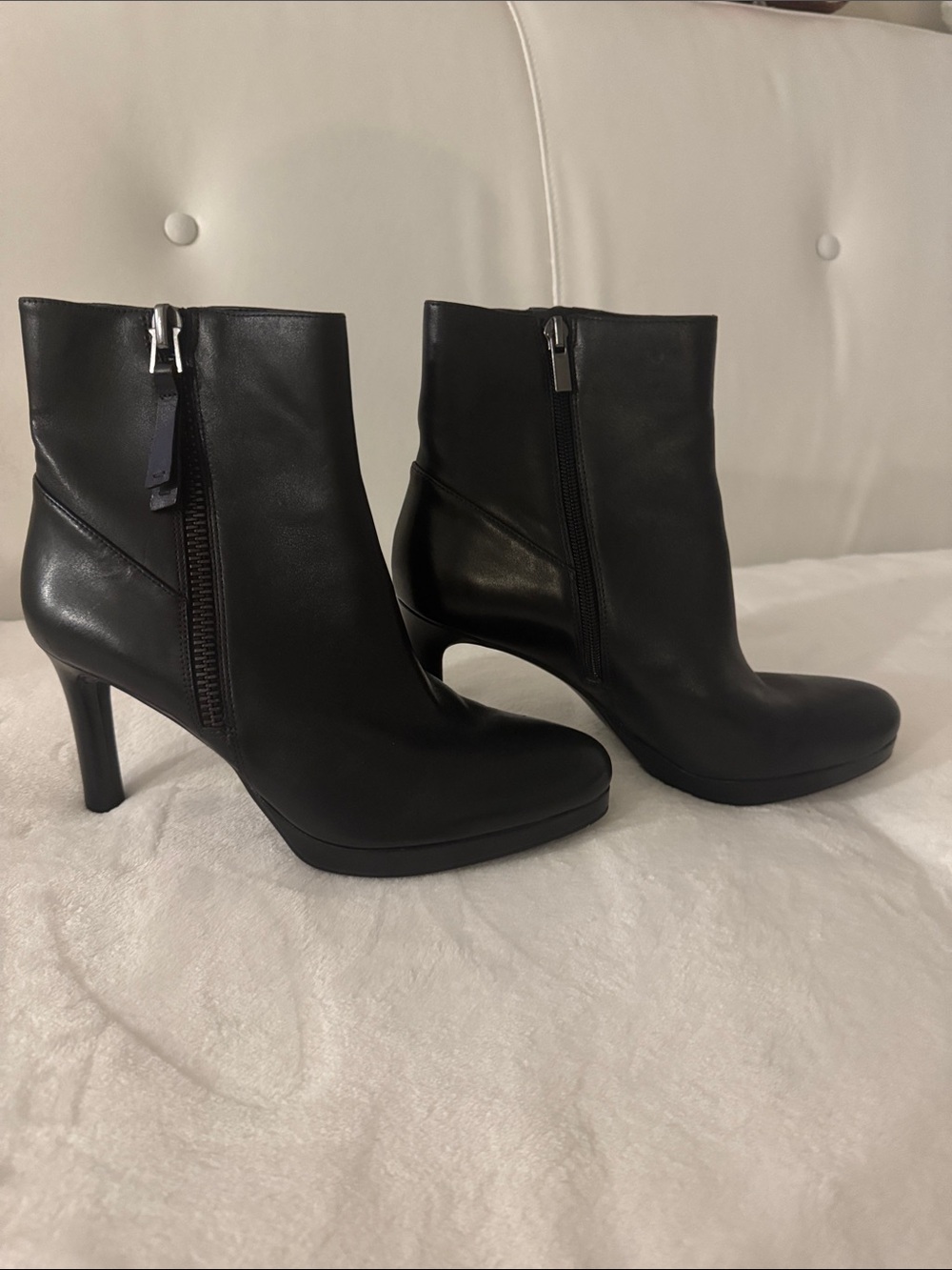 Black Leather Ankle Boots with Side Zip